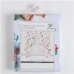 Комплект штор для кухни с подхватами Christmas wreaths 145×180 см - 2 штуки, габардин