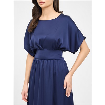 Платье нарядное синее с широким поясом