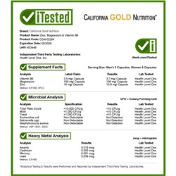 California Gold Nutrition, Sport, цинк, магний и витамин B6, 90 растительных капсул