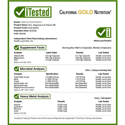 California Gold Nutrition, Sport, цинк, магний и витамин B6, 90 растительных капсул