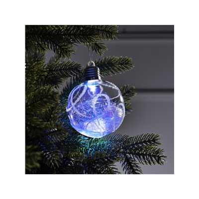 Ёлочный шар «Ледяной узор», 10 см, 1 LED, от батареек, свечение RGB