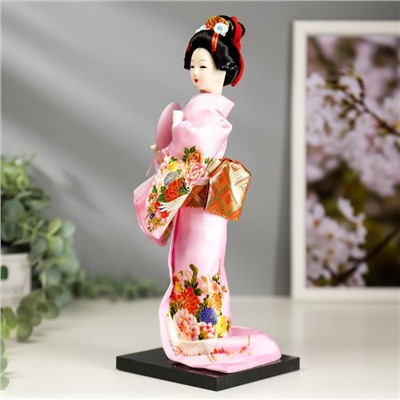 Кукла коллекционная «Японка в розовом кимоно с опахало», 25×9.5×9.5 см