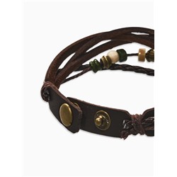 Браслет кожа «Хиппи» совунья, чёрный в серебре, L=22.5 см