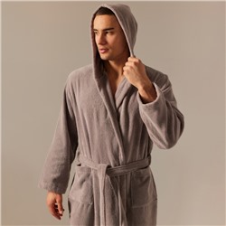 Халат махровый с капюшоном мужской SL HOME: Basic «Софт Мист», размер S, хлопок 100%, серый
