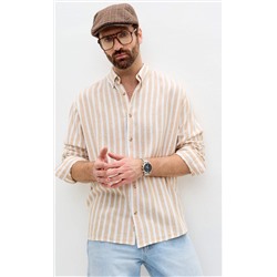 Рубашка д/р лен F611-0483 beige stripes