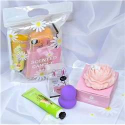 Подарочный набор в zip-пакете с Ромашками (Свеча, Крем для рук, Спонж))