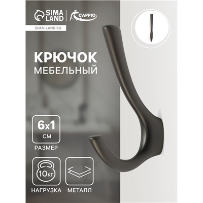Крючок мебельный CAPPIO TKD029, двухрожковый, цвет графит