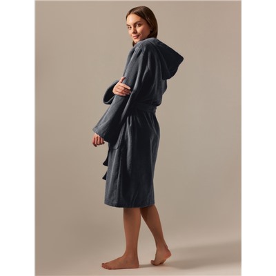 Халат махровый с капюшоном женский SL HOME: Basic «Гри Сандре», хлопок 100%, тёмно-серый