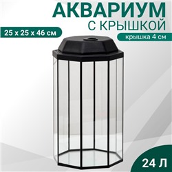 Аквариум "Восьмигранный" с крышкой, 24 литра, 25 х 25 х 45/50 см, чёрный