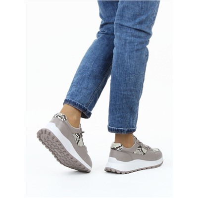 03-A847-11 GRAY/BROWN Кроссовки женские (натуральная кожа)