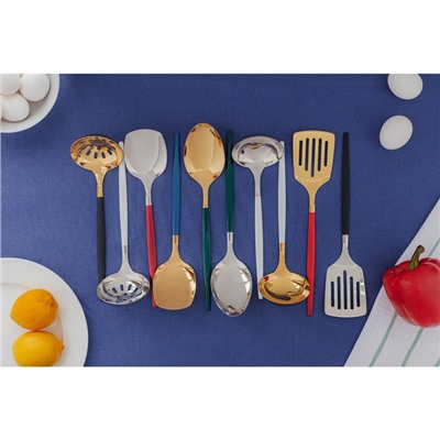 Шумовка из нержавеющей стали Magistro «Грэйс», h=24.5 см, цвет ручки чёрный, цвет головы золотой