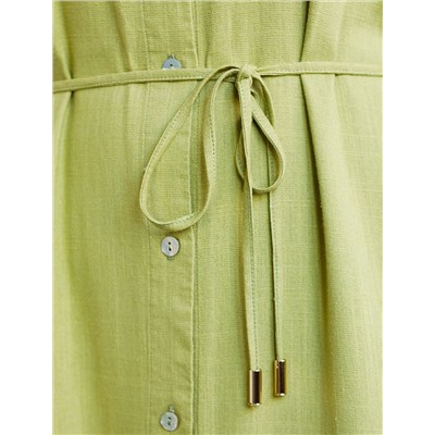 Длинное платье-рубашка с поясом и разрезами изо льна с вискозой