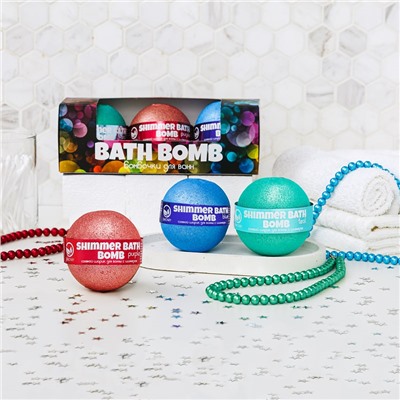 Набор BATH BOMB (Набор бурлящих шариков с шиммером пурпурный-синий-бирюзовый), 3шт.