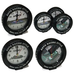 Часы Колесо с будильником Auto Racing Style (1АА б/б) 14*14*4 см