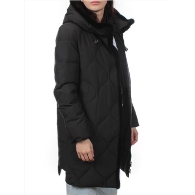 310 BLACK/BLACK Пальто зимнее стеганое женское (200 гр. холлофайбер, натуральная норка)