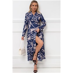 Платье-халат синее на запахе Доната №1
