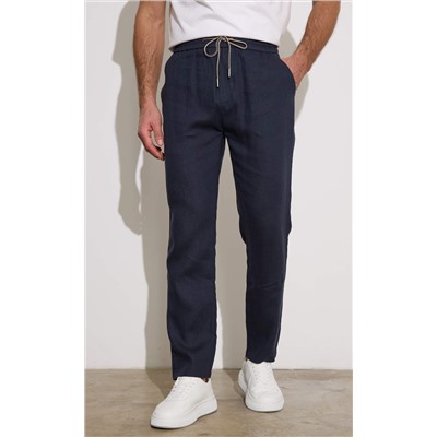 Брюки лен P411-0865 d.blue