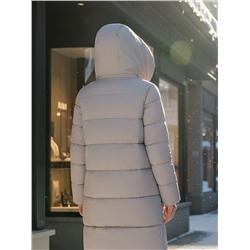 Пальто зимнее утепленное с капюшоном женское светло-коричневого цвета 7637SK