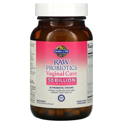 Garden of Life, RAW Probiotics, для восстановления микрофлоры влагалища, 50 млрд, 30 вегетарианских капсул