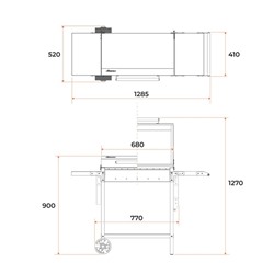 Мангал «MAH 203», 128.5×52×90.1 см, 2 мм, колеса, боковые полки, крышка