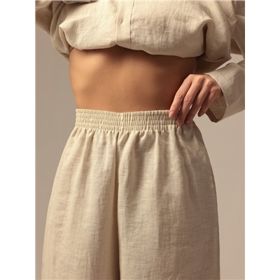 Пижама женская (рубашка, брюки) SL HOME Linen, молочная