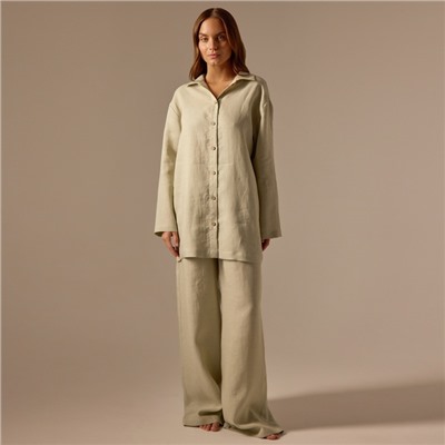Пижама женская (рубашка, брюки) SL HOME Linen, светло-зелёная