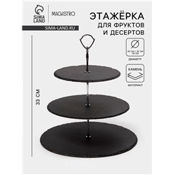 Этажёрка для фруктов и десертов Magistro Valley, 3 яруса, d=30/25/20×33 см, сланец, чёрная