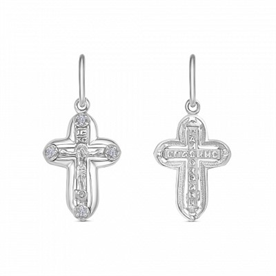 Крест с фианитом родированный серебро 925*