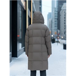 Пальто зимнее утепленное с капюшоном женское светло-коричневого цвета 7741SK