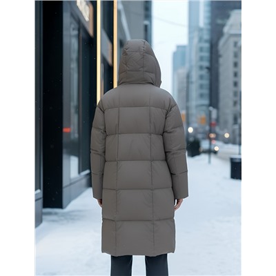 Пальто зимнее утепленное с капюшоном женское светло-коричневого цвета 7741SK