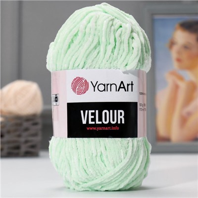 Плюшевая пряжа для вязания спицами, крючком YarnArt, Velour, велюровая, 100% микрополиэстер, 170 м/100 г, (845 мята)