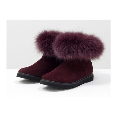 Женские ботиночки в стиле UGG из натуральной замши бордового цвета и натурального шикарного меха песца, коллекция осень-зима, Б-17113-02