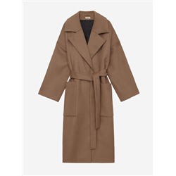 Пальто с объемными карманами и поясом, бежевый