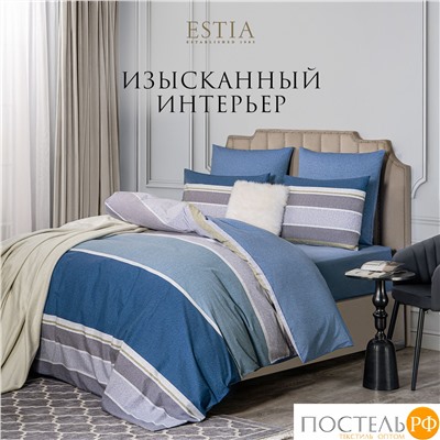 Estia МАРЛИН Простыня на резинке 160х200+30, 1 пр., хл./сатин синий