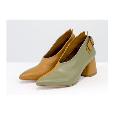 Дизайнерские туфли перчатки (glove shoes) с ремешком, на невысоком обтяжном каблуке, выполнены из натуральной итальянской кожи фисташкового и табачного цвета, Новая Коллекция от Gino Figini, Т-2056-14