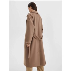 Пальто с объемными карманами и поясом, бежевый