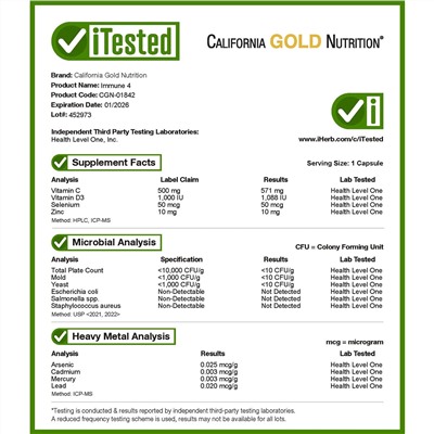 California Gold Nutrition, Immune 4, средство для укрепления иммунитета, 60 вегетарианских капсул