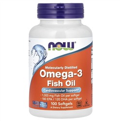 NOW Foods, рыбий жир с омега-3, 1000 мг, 180 ЭПК, 120 ДГК, 100 капсул