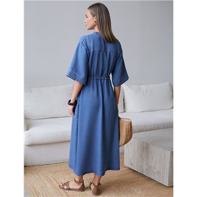 Платье-рубашка с поясом и карманами из джинсового лиоцелла