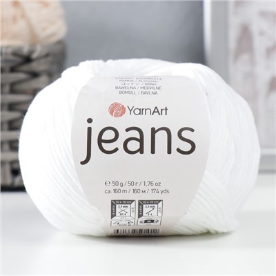 Пряжа для вязания спицами, крючком YarnArt, Jeans, 55% хлопок, 45% акрил, 160 м/50 г, (62 отбелка)