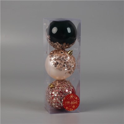 Ёлочные игрушки, шары новогодние , пластик, набор d-8 см, 3 шт "Коул" МИКС
