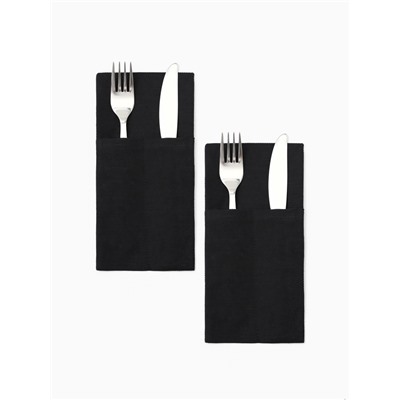 Набор конвертов для приборов «Этель» Home collection, 22×10 см - 2 шт., 45% лён, 55% хлопок, чёрный
