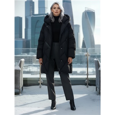 Пальто двубортная зимнее утепленное женское черного цвета 7732Ch