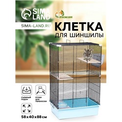 Клетка для шиншиллы "Пижон" №10, разборная, 58 х 40 х 88, бирюзовая