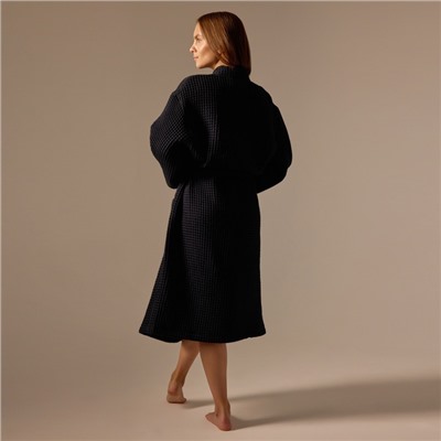 Халат вафельный женский SL HOME: Boho «Дарк Маре», хлопок 100%, чёрный