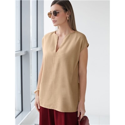 Свободный топ с V-вырезом и цельнокроеным коротким рукавом изо льна с вискозой