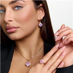 Комплект ювелирной бижутерии коллекция "Дубай" серьги, кулон и кольцо 20 р, покрытие позолота, вставка: стекло и цирконы, цвет: бледно-розовый и прозрачный, арт.414.559-20