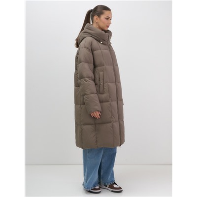 Пальто зимнее утепленное с капюшоном женское светло-коричневого цвета 7741SK