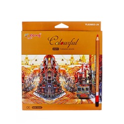 УЦЕНКА Карандаши 24 цветов, в картонной коробке, шестигранные, корпус золото, деревянные, Пейзаж 1