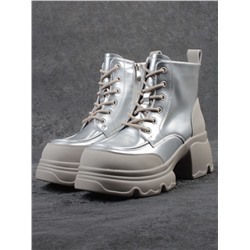 01-F591-2 GREY/SILVER Ботинки демисезонные женские (натуральная кожа, искусственная кожа)